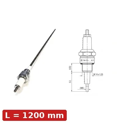 Spark Ignition Electrode Threaded ZE-14-12-1200-A1 — M14x1.25, L1200mm, Standard Stock