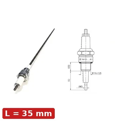 Spark Ignition Electrode Threaded ZE-14-12-35-A1 — M14x1.25, L35mm, Standard Stock