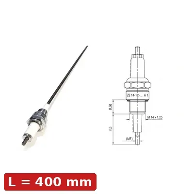 Spark Ignition Electrode Threaded ZE-14-12-400-A1 — M14x1.25, L400mm, Standard Stock